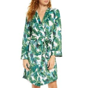 Mason grey banded Tropical Green Leaf Print Women's Jersey Robe